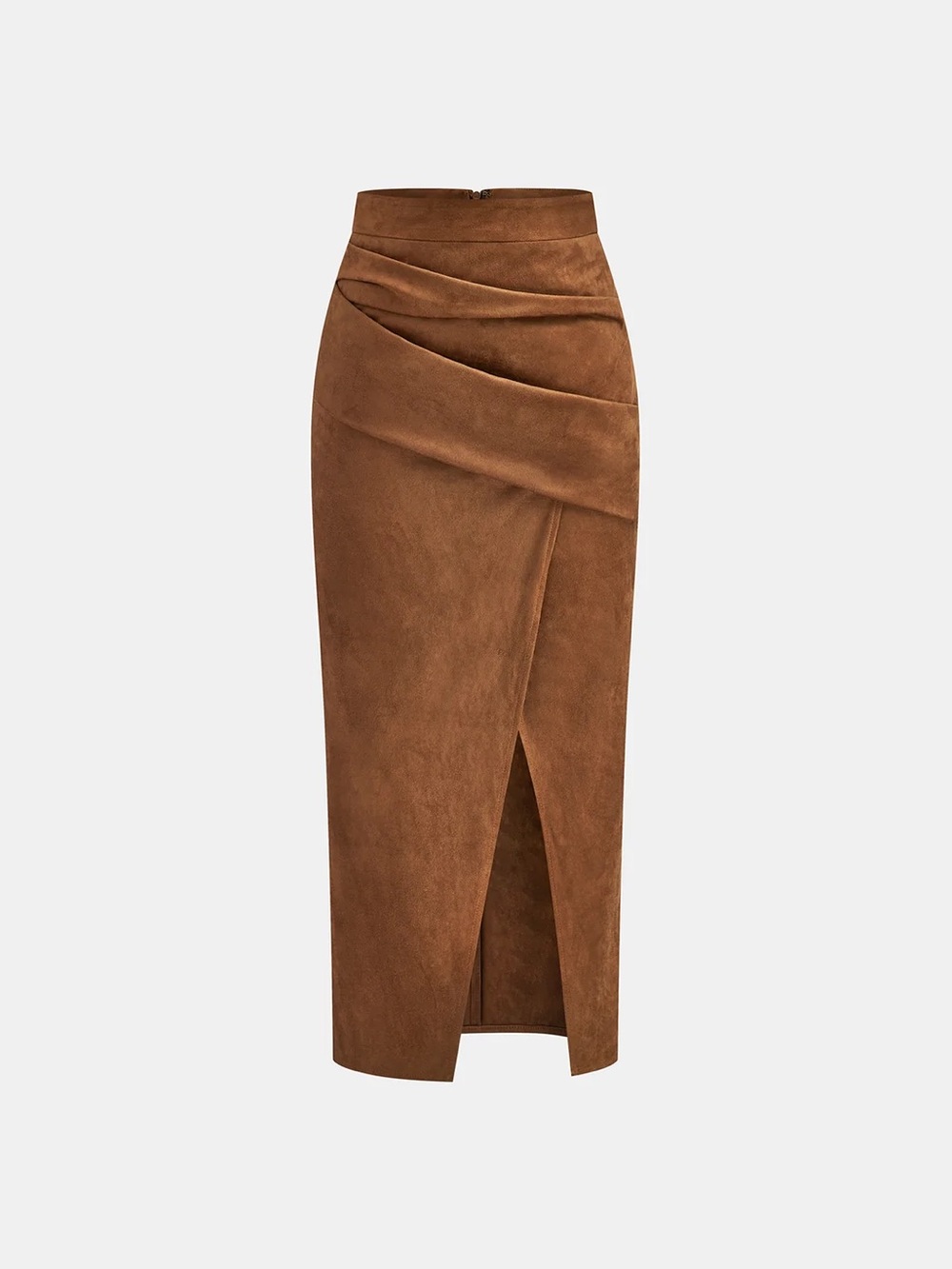 Commense Draped Slit Suede Effect Midi Skirt - Size S
